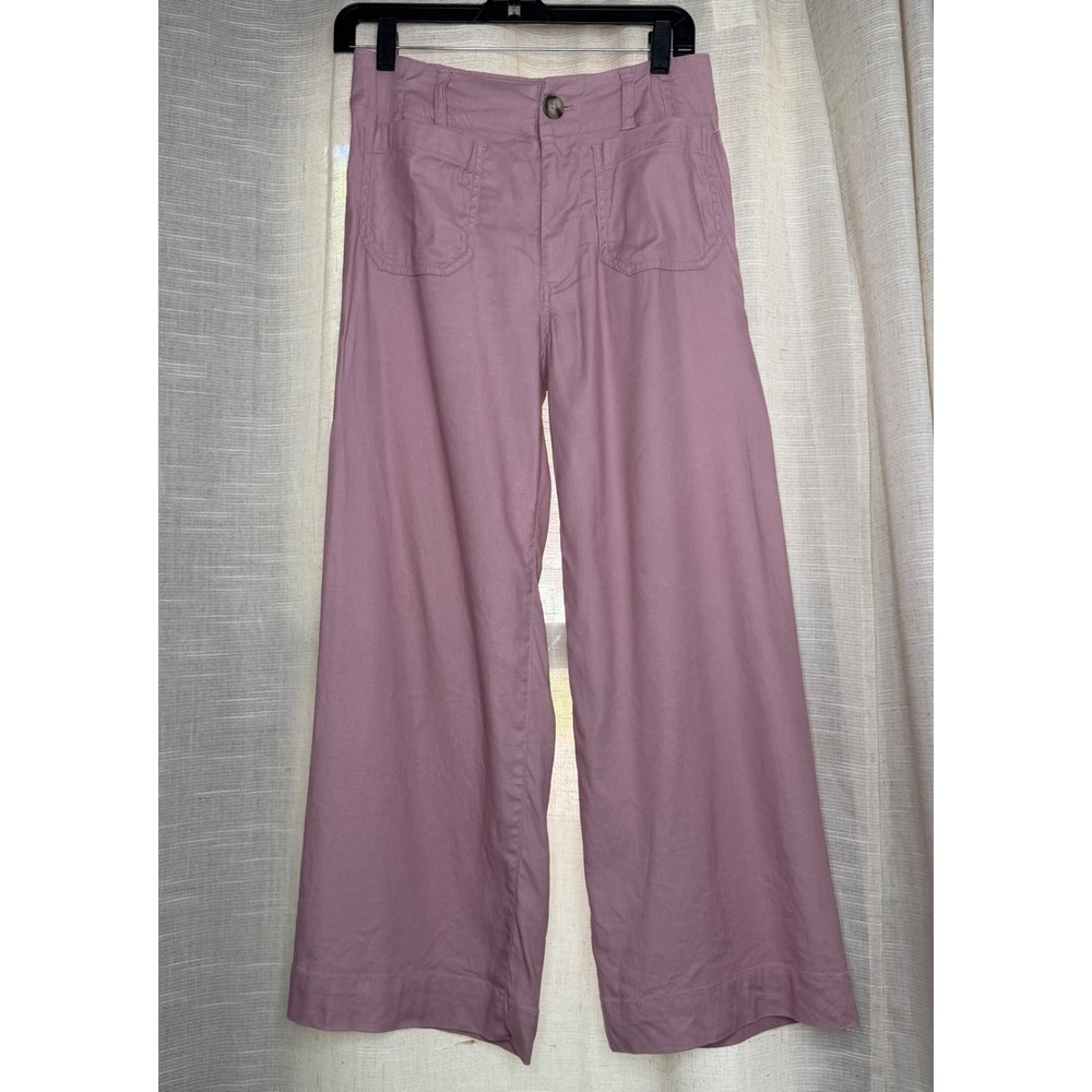 Maeve The Colette Wide Leg Linen Crop Pants Stretch Pink Anthropologie Size 25